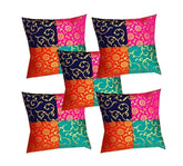 Set of 5 Silk Multi Color Cushion Covers 16x16 Inches, Sofa Cushion Cover, Indian Pillow Covers, Decorative Throw Pillow